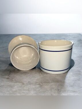 French Butter Keeper Butter Bell Butter Crock Dish White & Blue 3 3/4" Diameter
